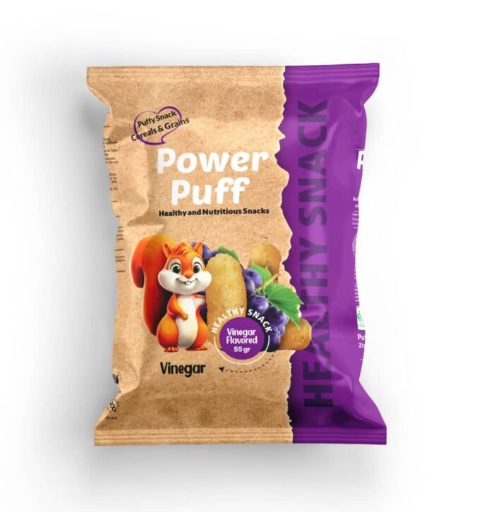 PowerPuff vinegar Flavored – Healthy Organic Puff Snack (Whole Grain & Legume Base)