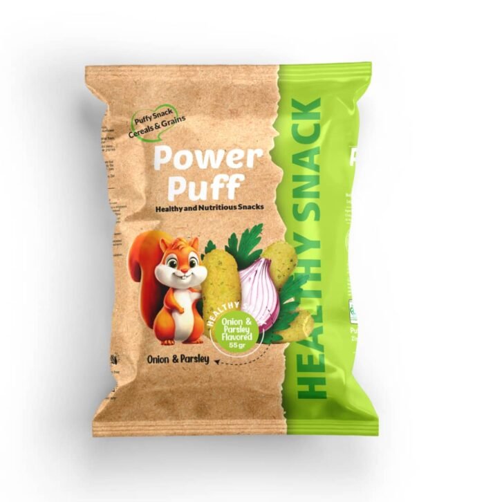 PowerPuff onion & parsley Flavored – Healthy Organic Puff Snack (Whole Grain & Legume Base)