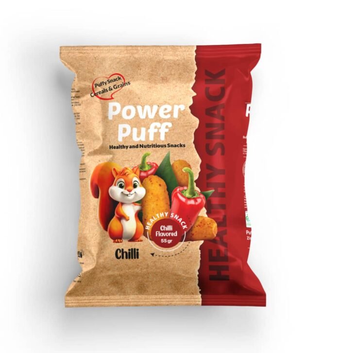 PowerPuff Chilli Flavored – Healthy Organic Puff Snack (Whole Grain & Legume Base)